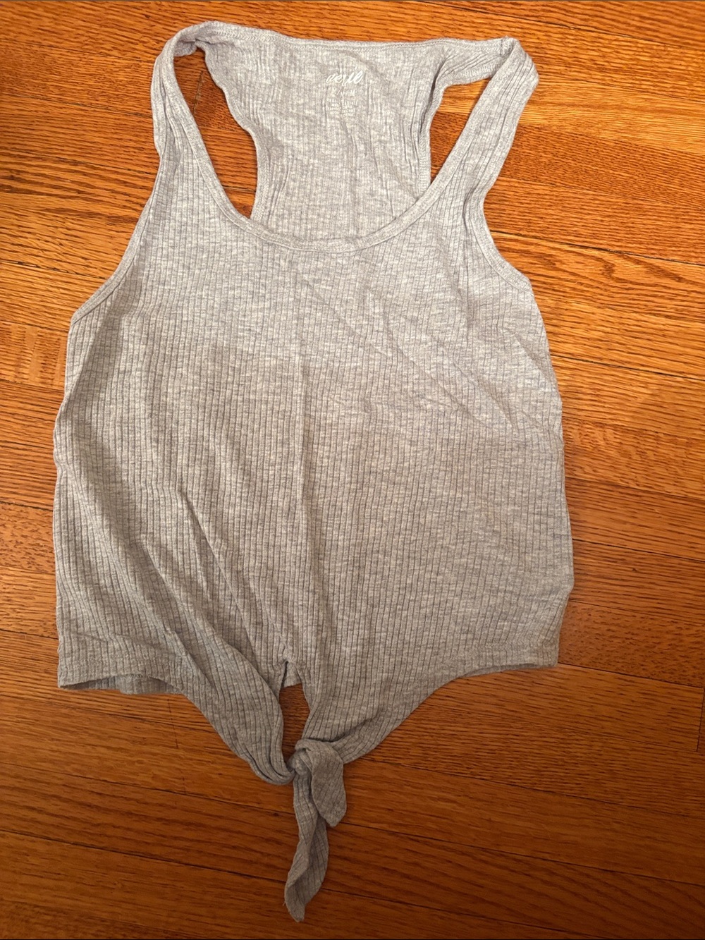 aerie Light Gray Ribbed Knot-Front Racerback Tank